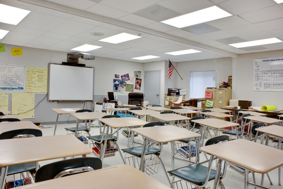 H.C. Wilcox Technical School , Interior Classroom Desks and Projector