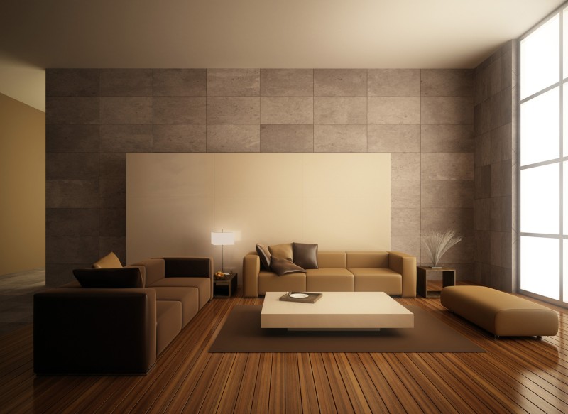 Living Room Using Modern Leather Sofa And Brown Color Schemes with Modern Rugs Design