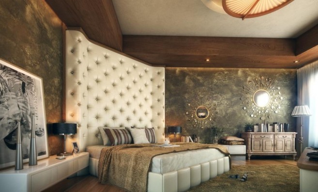 Luxurious Bedroom Design with Mirror Ornament on wall