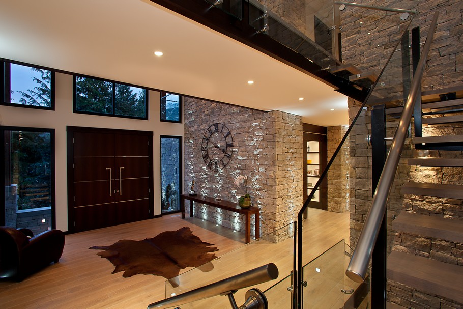Wooden Door and Animal Skin Rug on Hardwood Floor