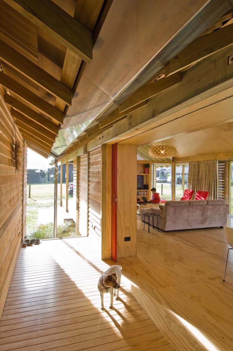 Wooden Floor and Wooden Beams near the Wooden Ceiling