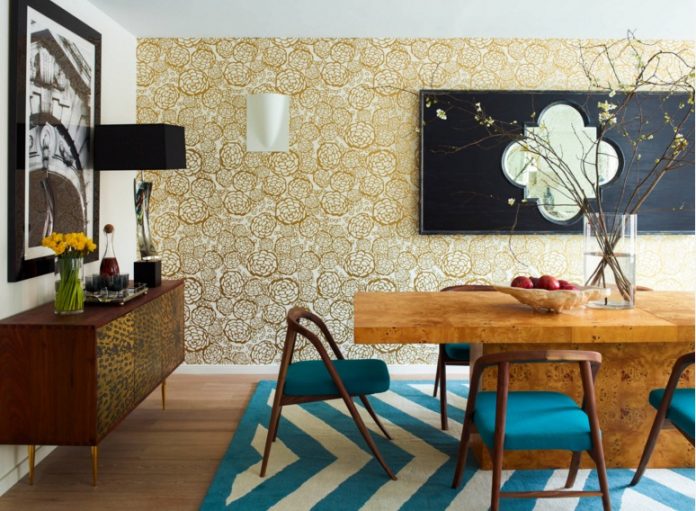 Choosing Your Contemporary Dining Room Sets Contemporary Dining Room with Beautiful Blue and White Patterned Rug