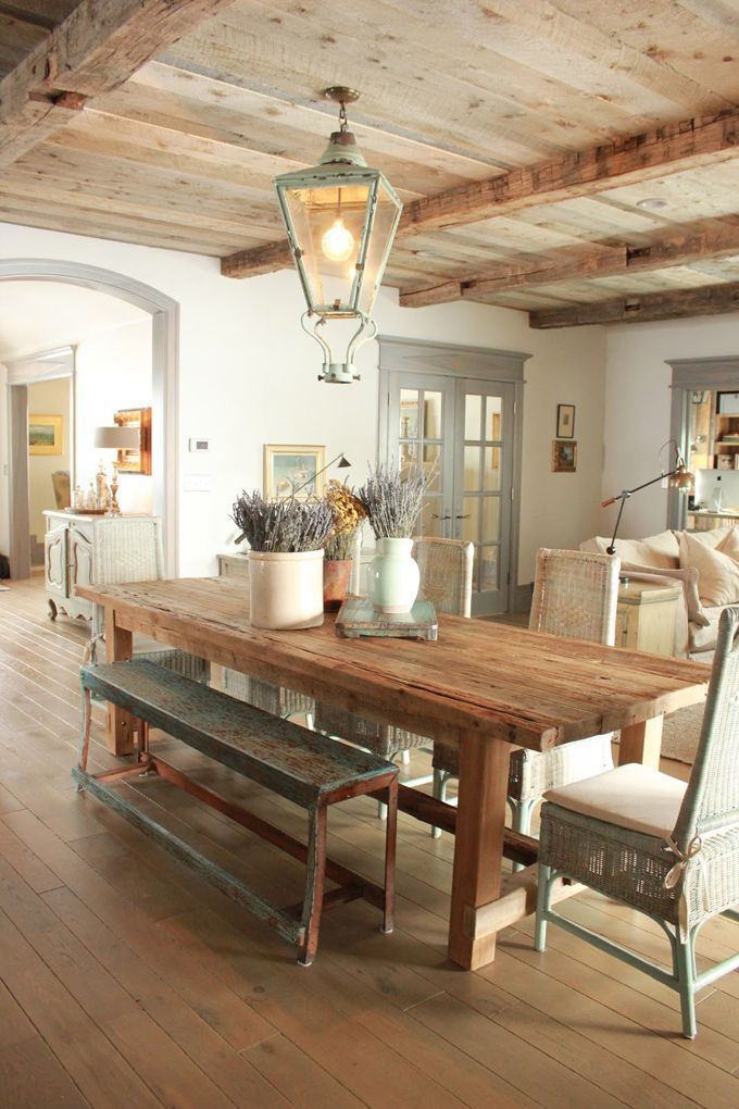 Dining Room Design with Farmhouse Table and Classic Light Fixture