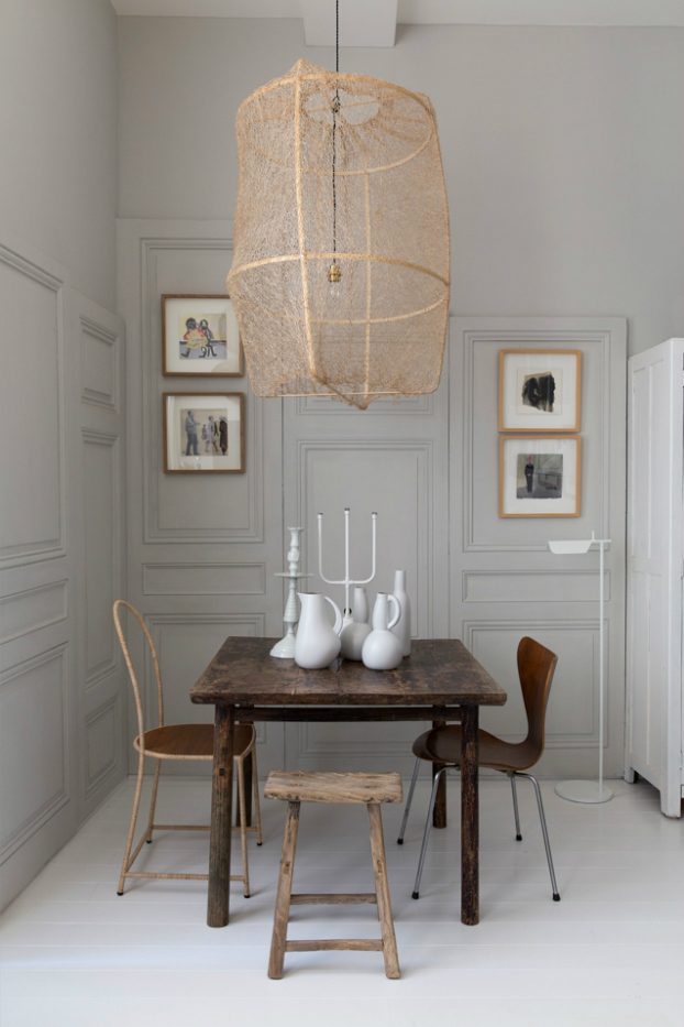 Small Dining Room with Unique Dining Light Fixture