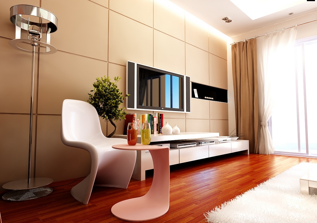 Contemporary living room with modular wall papers