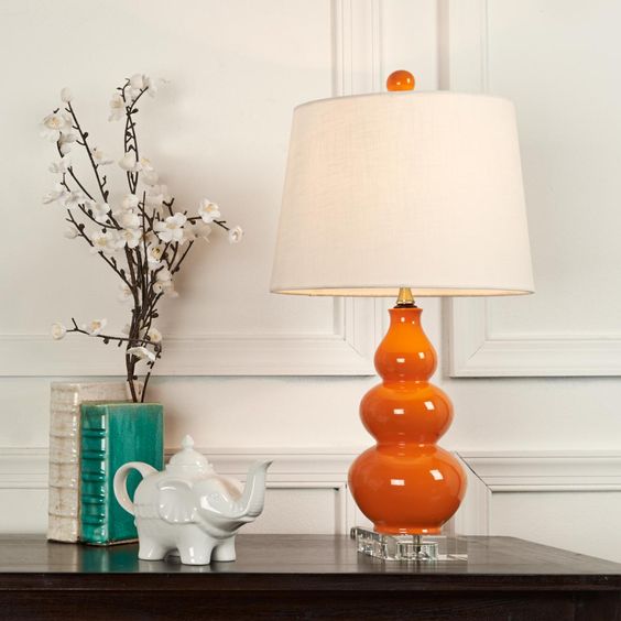 Triple Gourd Mini Orange Lamp on Clear Crystal