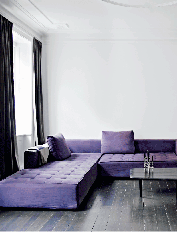 Amazing Living Room With Black Floors And A Purple Sofa Amazing Living Room With Black Floors And A Purple Sofa
