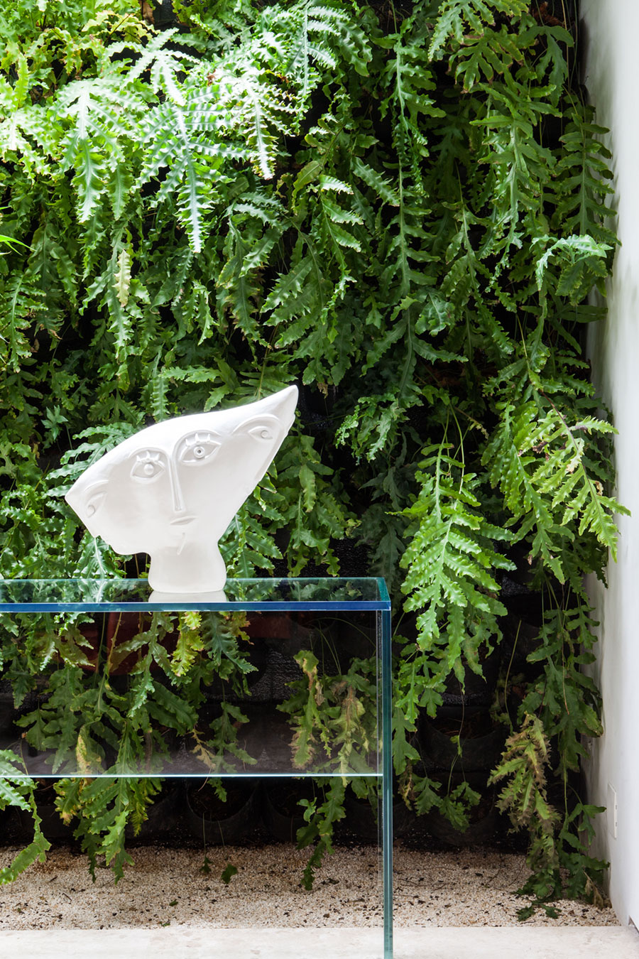 Greens Near Wall Combined Among Beautiful White Statue Displayed Near Glass Table