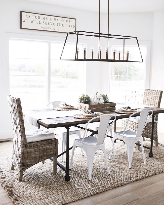 15+ Dining Room Chandelier Ideas in 2021 Casual Farmhouse Dining Room With Linear Chandelier