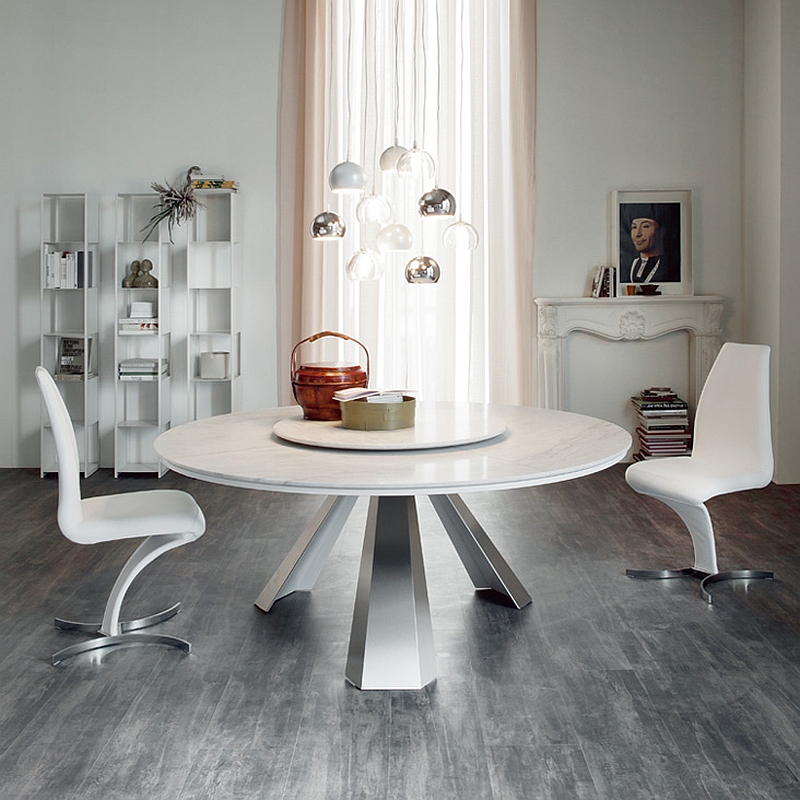 Shaped Table Also Tulip Styled Chairs Among Pendants