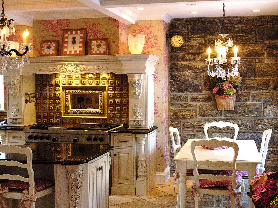 White-Pink Dining Room With Beautiful Crystal Chandeliers