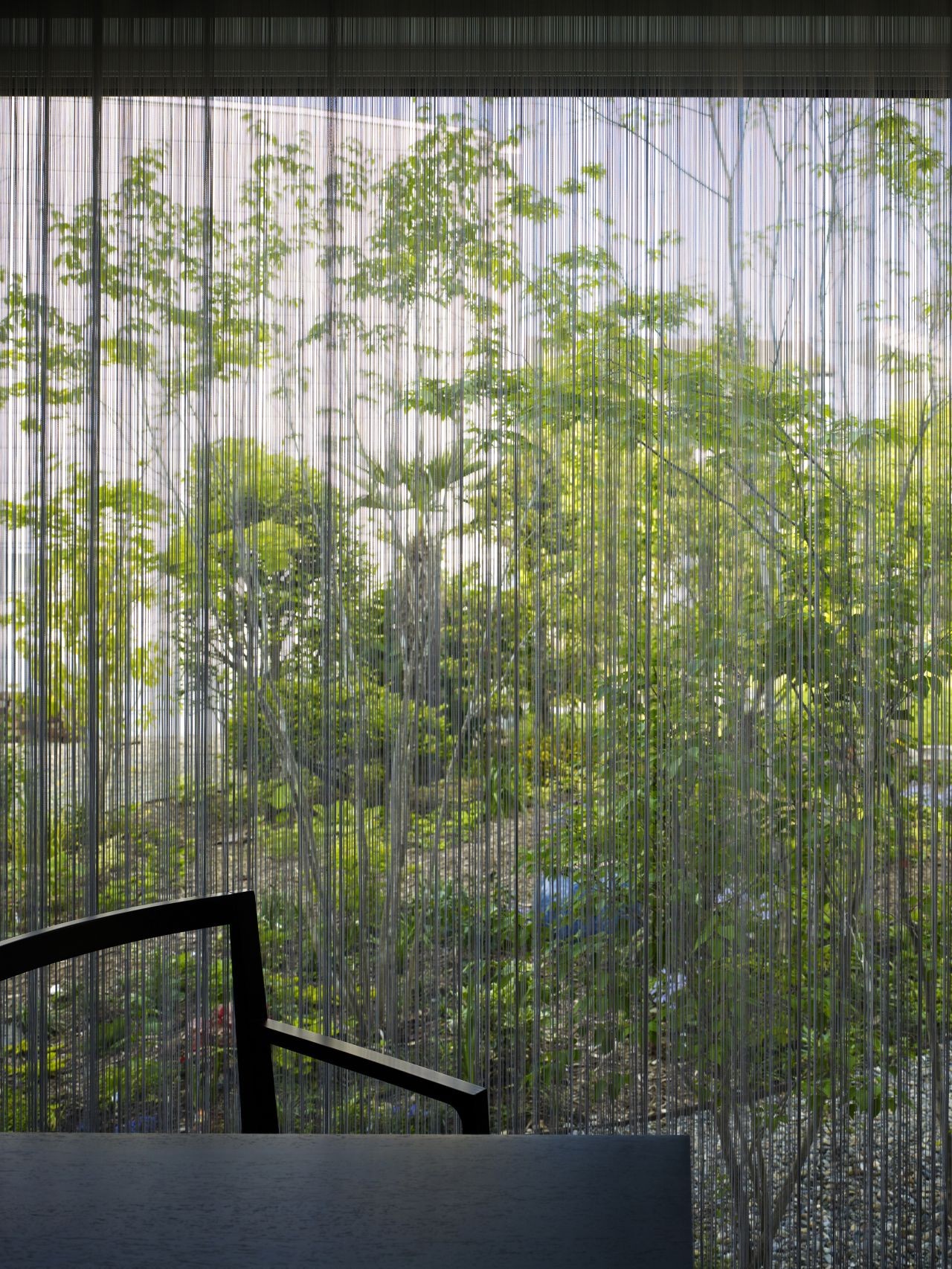 Unique Sheer Window Dressing Installed Tightly To Cover Garden House Transparent Glass Wall For More Privacy Unique Sheer Window Dressing Installed Tightly To Cover Garden House Transparent Glass Wall For More Privacy