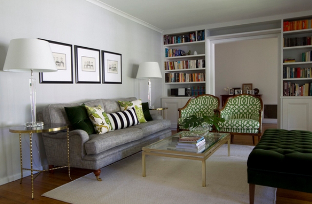 Create texture and visual appeal by mixing and matching favorite fabrics of green and grey colors