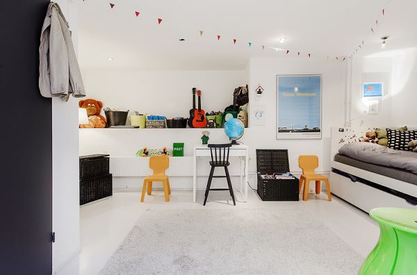 Kids Playing Ground Incluidng Brown Along With Black Small Chairs On Glossy Marble Tiles On Floor Decor