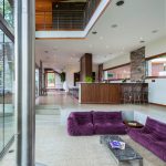 M-22 House by Michael Fitzhugh Architect - Living Room Decorated with Unique Hung Fireplace