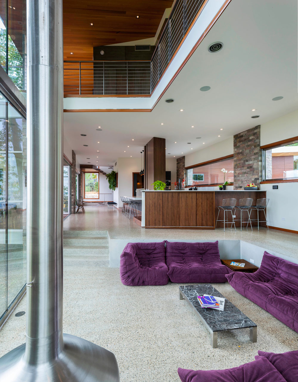 M-22 House by Michael Fitzhugh Architect - Living Room Decorated with Unique Hung Fireplace M-22 House by Michael Fitzhugh Architect - Living Room Decorated with Unique Hung Fireplace