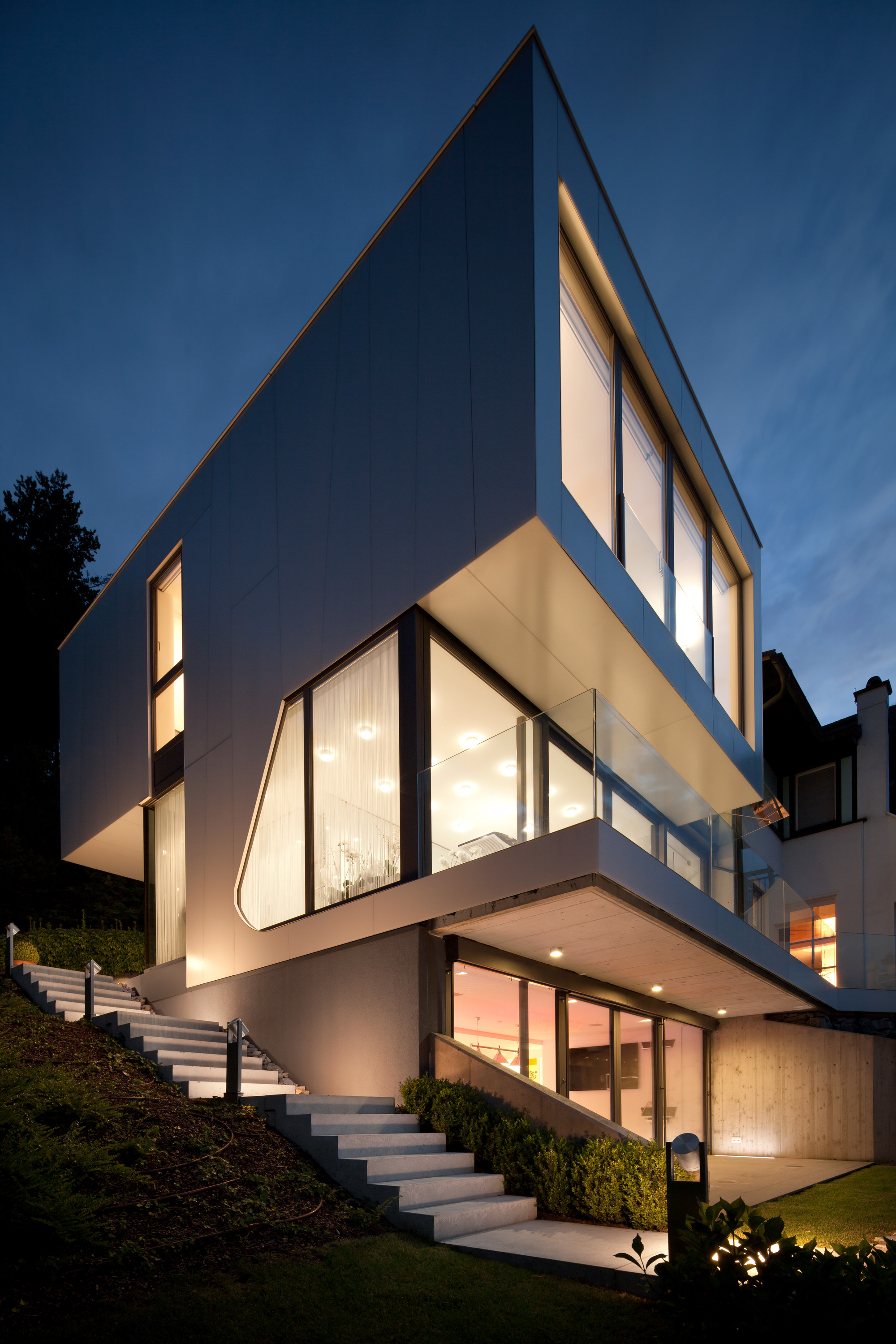 Outdoor Staircase Applied Lamps Illuminated From Inside House Outdoor Staircase Applied Lamps Illuminated From Inside House