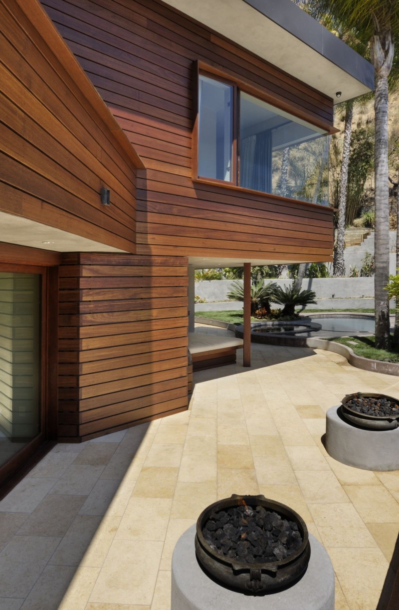 Brilliant Patio Decor Ideas with Classic Outdoor Fireplace On Travertine Tile Floor Brilliant Patio Decor Ideas Inside West Hollywood Residence Near Classic Outdoor Fireplace On Travertine Tile Floor