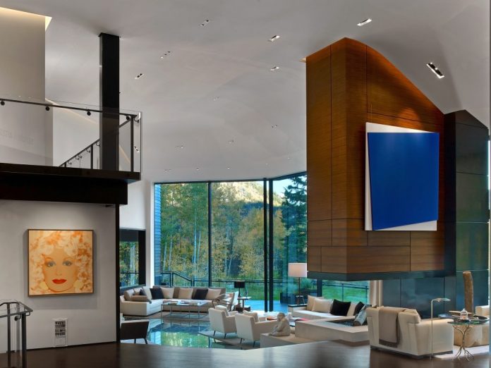 Cozy Living Room Design At Aspen Art House Near Contemporary Fireplace Along With Furniture Applied Cream Sofa As Well As Chairs
