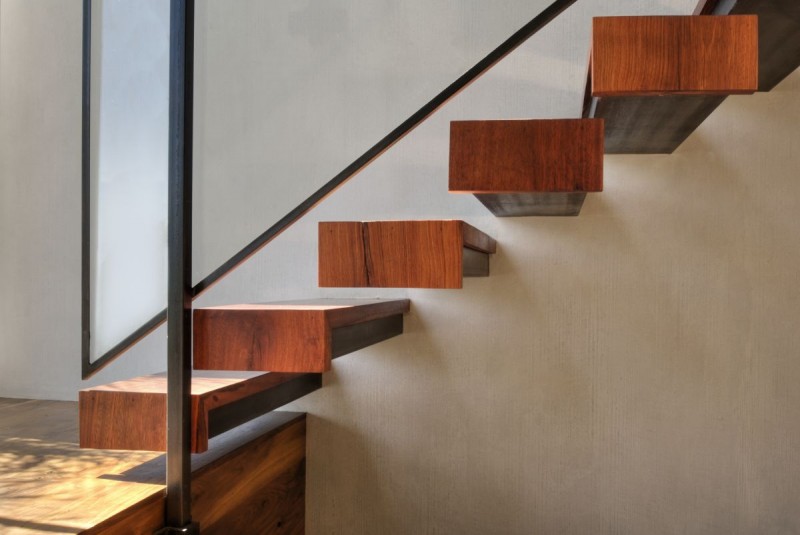 Exciting Details Of Floating Staircase With Metal Stair Rod Exciting Details Of Floating Staircase Inside West Hollywood Residence Near Wooden Steos Along With Metal Stair Rod