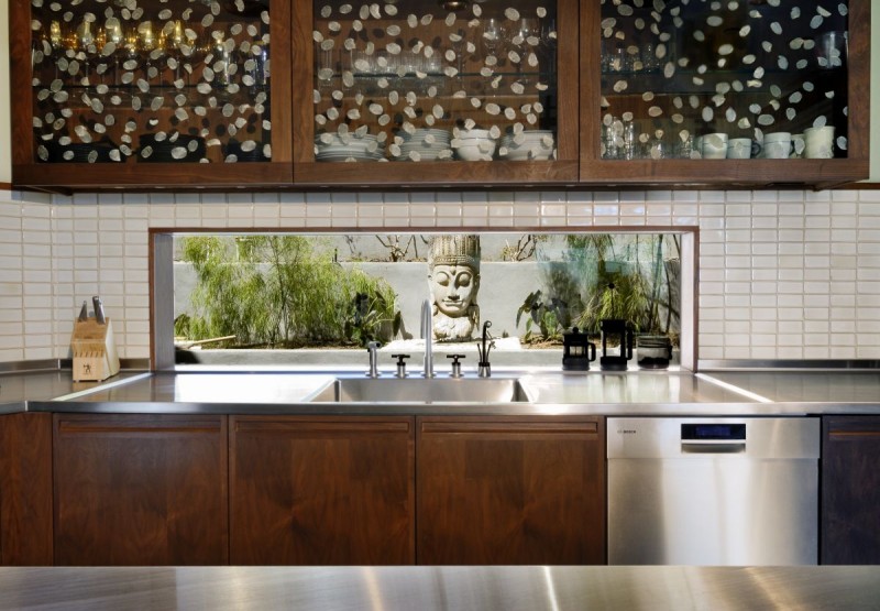 Fabulous Kitchen Design Applied Wooden Cabinet and Metal Countertop Fabulous Kitchen Design Inside West Hollywood Residence Applied Wooden Cabinet Near Metal Countertop