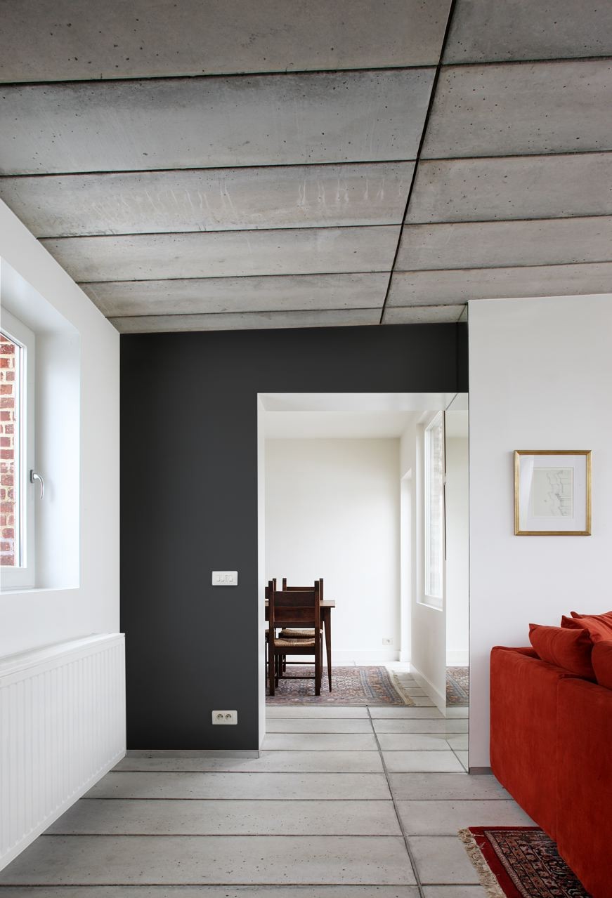 House H by Architecten de Vylder Vinck Taillieu - Home Furnished Near Bright Red Colored Sofa Also Pillows House H by Architecten de Vylder Vinck Taillieu - Home Furnished Near Bright Red Colored Sofa Also Pillows