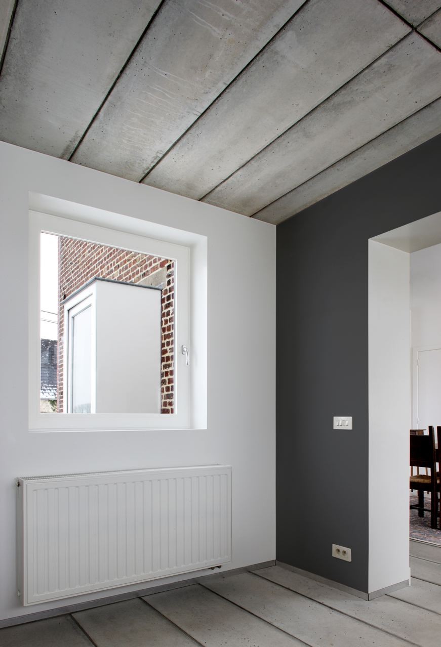 House H by Architecten de Vylder Vinck Taillieu - White Also Dark Grey Painted Wall Combined Near Wooden Floor House H by Architecten de Vylder Vinck Taillieu - White Also Dark Grey Painted Wall Combined Near Wooden Floor