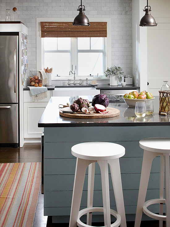 Kitchen with Brushed-Metal Pendants Kitchen with Brushed-Metal Pendants
