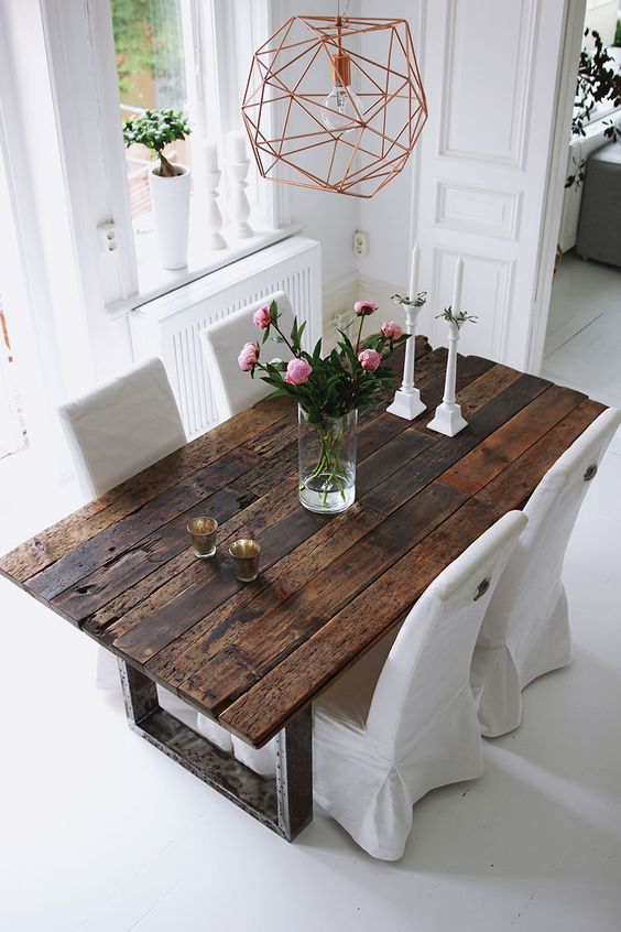 Dining Chandelier with Inspiring Dining Room Paint Colors Modern dining room with Rustic table and geometric chandelier