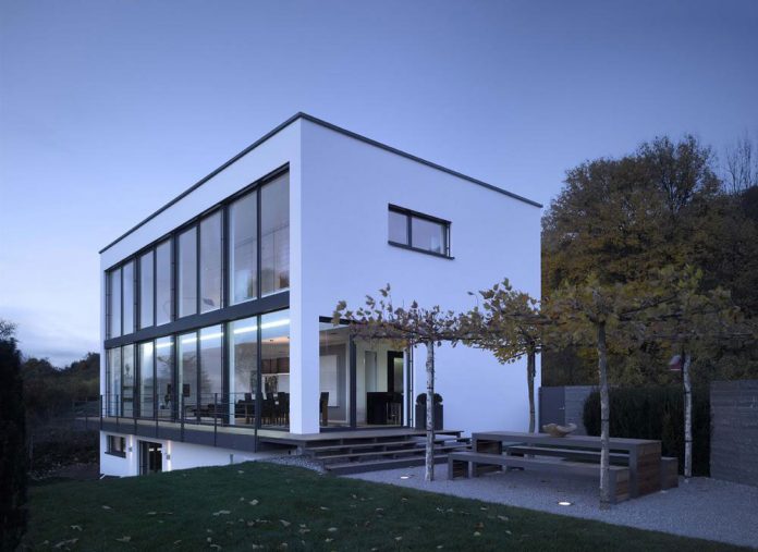 Beautiful Private House with Exclusive Interior Design White Near Three Floor Concept Near Pergola Covering Patio